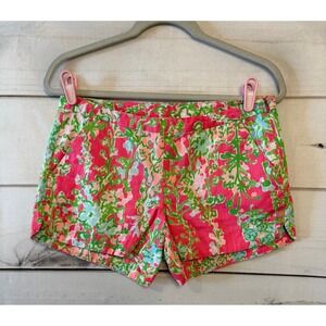 Lilly Pulitzer Size 4 Pink Green Blue Floral Print Cotton Shorts Resort Casual